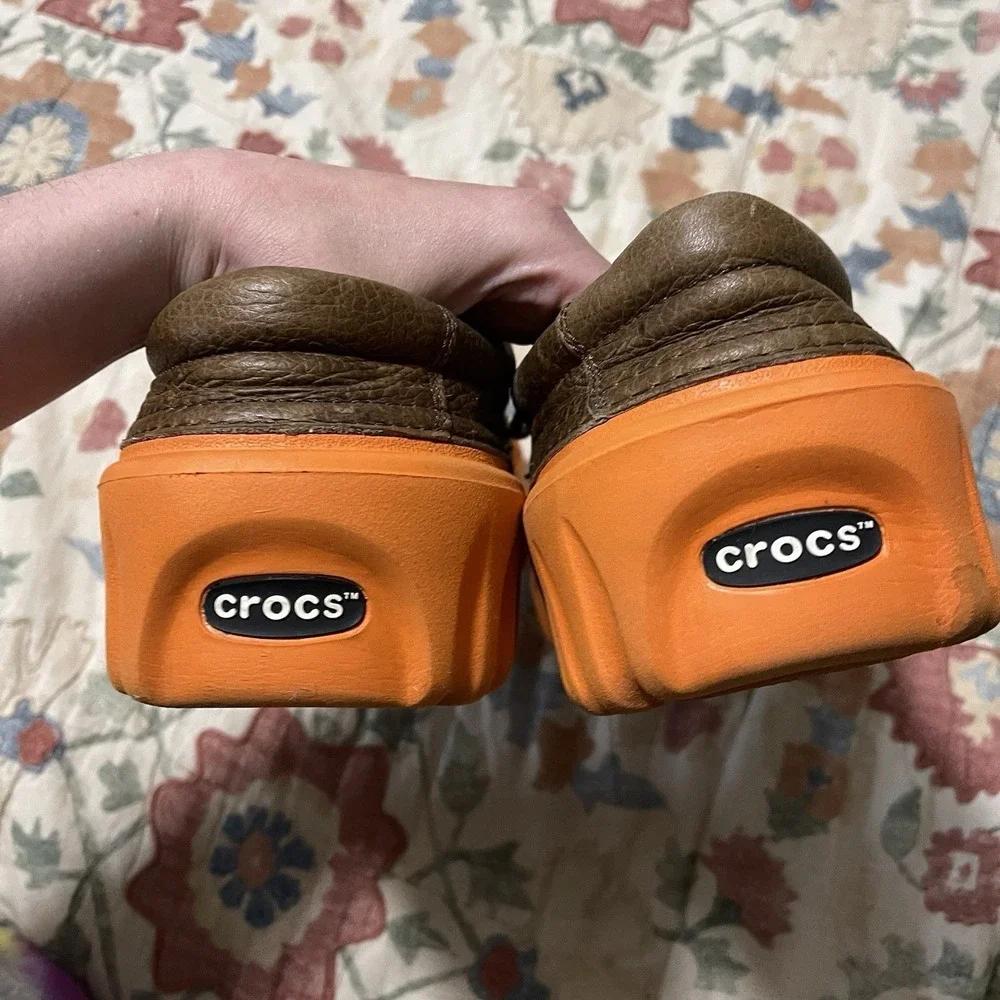 Rare Crocs Axle‎ Islander Boat Shoes Orange Foam Leather Men 10 Women 12 Unisex